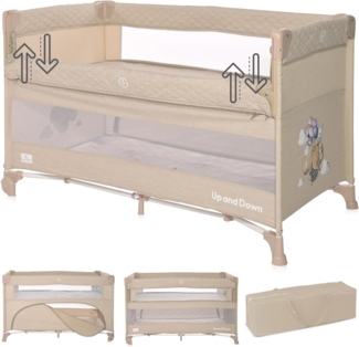 Lorelli Baby Reisebett Up´n Down, Öffnung, 2 Ebenen, Tragetasche, mit Rädern braun