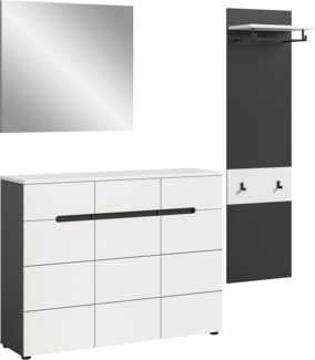xonox. home - Garderobenkombination Canu 3tlg. 180 x 190 x 37 cm in Korpus Basalt grau Nb, Front weiß Nb. - Garderobenschrank Garderobenmöbel Flurmöbel-Set Flursystem Stauraumlösung