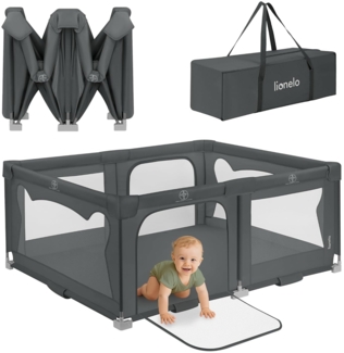 Lionelo Kinderlaufgitter 150 x 180 x 75 cm Florence Easy Fold, atmungsaktives Netz, sicher, tragbar, einfach zusammenklappbar, 2 Eingänge mit Reißverschluss, Reisetasche