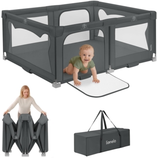 Lionelo Kinderlaufgitter 150 x 180 x 75 cm Florence Easy Fold, atmungsaktives Netz, sicher, tragbar, einfach zusammenklappbar, 2 Eingänge mit Reißverschluss, Reisetasche