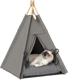 PawHut Tierbett mit abnehmbar und waschbar Kissen, rutschfestem Boden, Spielball, Oxfordstoff, für Katzen unter 5kg, Mini Hunde, 60 x 60 x 76 cm, Grau