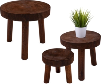 Spetebo Blumenhocker Pflanzenständer rund gebeizt 3er Set (Stück, 1 St, Set), Massivholz
