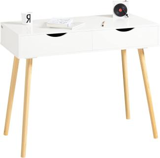 SoBuy FWT40-WN Schreibtisch mit 2 Schubladen Tisch Computertisch Kinderschreibtisch Bürotisch, weiß/Natur BHT ca: 90 x 77 x 45 cm