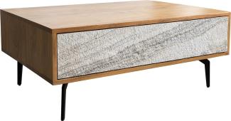 Couchtisch Kleo 80x60 cm Akazie Natur 2 Schübe Winkelfuß Metall Schwarz