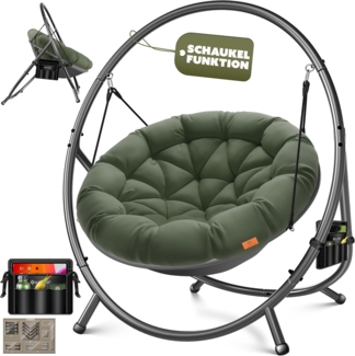 KESSER® Hängesessel mit Gestell BALI Hängeschaukel Hängestuhl bis 150kg für Indoor und Outdoor + Kissen & Seitentasche Hängekorb Stahlgestell & Schaumstoff Sitzpolster ideal für Wohnzimmer & Garten Grün
