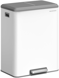 SONGMICS Mülleimer Küche, Mülltrennsystem 2x30 L, 2 Fächer für Recycling und Restmüll, Abfalleimer, Inneneimer, Stahl, Softclose-Deckel, breites robustes Pedal, wolkenweiß LTB556W02