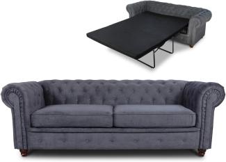 Schlafsofa Chesterfield Asti Bis 3-Sitzer, Sofa mit Schlaffunktion, Couch 3-er, Couchgarnitur, Sofagarnitur, Holzfüße, Polstersofa (Graphit (Capri 16))