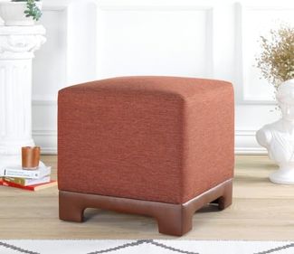Atelier Del Sofa Stylish Tile Red Pouffe, 50 x 50 x 47 cm | 50% Cotton & 50% Linen, 35 DNS Orthopedic Sponge, 6 cm Thickness | Faux Leather Legs, Modern Comfort