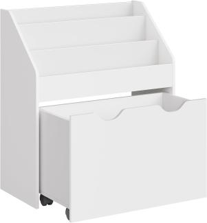 Songmics Bücherregal für Kinder, mit 3 Regalebenen und Aufbewahrungsbox auf Rollen, MDF Wolkenweiß, 29,5x62,5x70cm