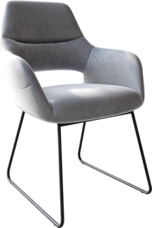 Esszimmerstuhl Yago-Flex mit Armlehnen Samt Grau Kufengestell Schwarz Taschenfederkern