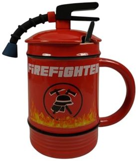 witzige Feuerlöscher - Tasse mit Löffel Feuerwehr Becher 450 ml