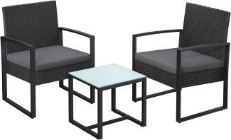 Songmics Balkonmöbel, Gartenmöbel-Set, aus PE-Polyrattan, Lounge-Set, Tisch und 2 Stühle, Terrassenmöbel, einfache Montage, Outdoor, für Terrasse, Balkon, Garten, schwarz-grau GGF010G05