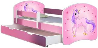 Kinderbett Jugendbett mit einer Schublade und Matratze Rausfallschutz Rosa 70x140 80x160 80x180 ACMA II (17 Pony, 80x180 cm mit Bettkasten)