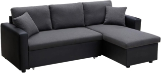 Vente-unique - Ecksofa mit Schlaffunktion GAZUR - Stoff & Kunstleder - Ecke wechselbar - Anthrazit & Schwarz