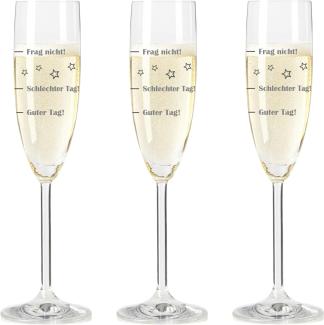 Leonardo Sektglas, 3er Set, Guter Tag!, Schlechter Tag!, Frag Nicht!, Stimmungsglas mit lustiger Gravur, Mood Sekt Glas, 210 ml