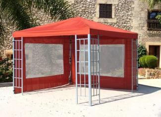 Rank Pavillon Set 3x3 m Metall Garten Partyzelt Terra - Rotorange RAL 2001 mit 2 Seitenteilen mit Fenster