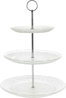 HOME DECO FACTORY, KP0025, 3-Tier Glass Cake Tray, Elegant Table Service, Practical Display Stand for Desserts and Appetizers, Easy to Assemble, Transparent, 25/20/15 cm