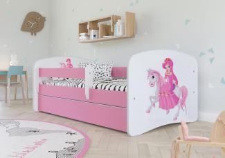 Kocot Kids 'Prinzessin auf dem Pony' Kinderbett 70x140 cm Rosa, mit Rausfallschutz, Matratze, Schublade und Lattenrost