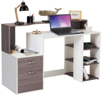 BAKAJI Schreibtisch mit Schublade und Möbel, Arbeitstisch, PC-Tür, aus Melaminholz, Dekoration für Zuhause, Büro, Kinderzimmer (Grau Eiche)