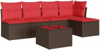 vidaXL 6-tlg. Garten-Sofagarnitur mit Kissen Braun Poly Rattan 3217534