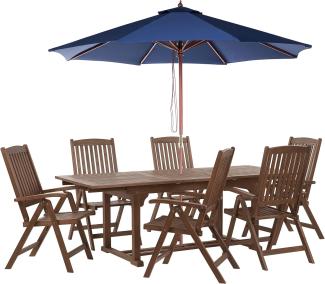 Gartentisch Set AMANTEA Akazienholz 6 Personen Blau