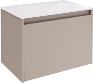 FACKELMANN COMPACT LINE Waschbecken mit Unterschrank 71 cm breit, Grau, Waschbecken Keramik Weiß, 2 Türen