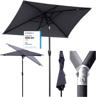 Sekey Sonnenschirm mit Kurbel und UV50+, knickbar, Aluminium grau, 210 × 140 cm