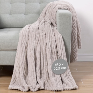 Wohndecke Beige Sherpa Decke 150x220 - Kuscheldecke flauschig - Sofadecke warm, HOMELEVEL