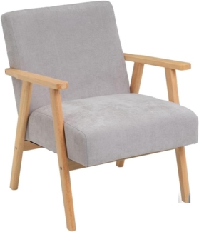 DRW Vintage-Sessel aus Chenille-Stoff und Holz in Grau und Natur