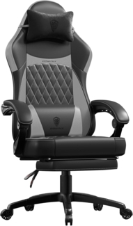 Dowinx Gaming Stuhl Racing Gamer Stuhl, Ergonomischer Gaming Sessel mit Lendenwirbelstütze, Gaming Chair PU Leder 150KG, Schwarz Grau