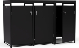 Blumfeldt BinSafe Mülltonnenbox – Wetterfest, Verzinkter Stahl, 3 Türen, Pflanzendach, Für 60L/120L/240L Mülltonnen, Modernes Design, Mülltonnenverkleidung 3 Tonnen