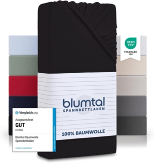 Blumtal® Baumwolle Spannbettlaken 90x190 cm Basics Jersey im 2er Set - Bettlaken 90x190 cm - Oeko-TEX zertifiziertes Spannbetttuch 90x190 cm - Matratzenbezug 90x190 cm - Leintuch - Schwarz