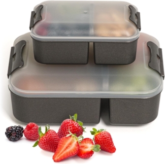 Hausfelder Lunchbox Brotdose 2er Set mit Unterteilung, 1x groß, 1 x klein, Anthrazit, Kunststoff, (2er Set, 2-tlg), spülmaschinengeeignet, langlebig, bruchfest, BPA-frei