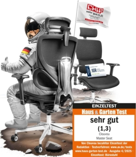 CLOUVOU MasterSeat, ergonomischer Bürostuhl, höhenverstellbare Rückenlehne mit thermoregulativem Bezug, 4D-Armlehnen, 3D-Kopfstütze, Schwarz