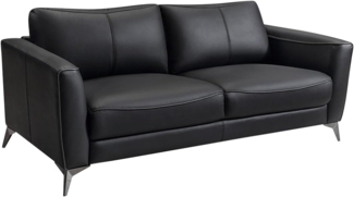 Vente-unique - Ledersofa 3-Sitzer - Schwarz mit grauer Ziernaht - BATUCO
