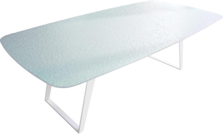 Esstisch Edge Boot 240x120 cm Reliefglas Perlmutt 3D-Design Metall Schräg Weiß