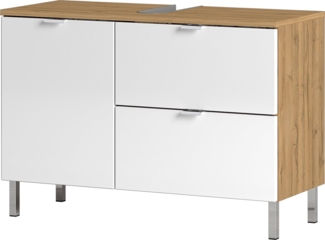 Finori Bergen 57 Sideboard, weiß / Dekor Artisan Oak | Sideboard für Wohnzimmer | Maß: B x H x T ca. 120 x 90 x 40 cm | Sideboard mit 3 Rahmenüren, 1 Rahmenschubkasten