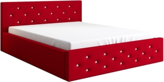 Polsterbett VALI 90x200 mit Matratze, Bettkasten und Lattenrost. Farbe: Rot 64
