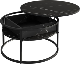 Couchtisch Marlo Schwarz/Marmor-Weiß 77 x 77 cm Vicco