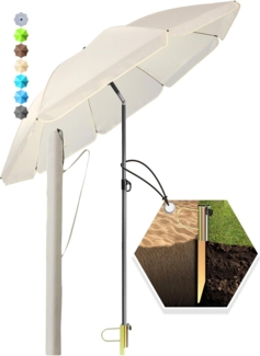 4smile SunnyJoy 3-IN-1 Set mit Sonnenschirm Strand in Beige - Strandschirm windfest stabil 180 cm mit Hülle + Rasendorn Sonnenschirmhalter - Sonnenschirm mit Rasendorn für Garten, Schirmspieß