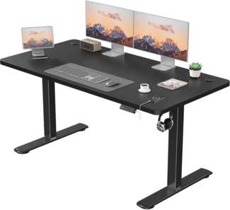 JUMMICO Höhenverstellbarer Elektrischer Schreibtisch mit USB Ladeanschluss, Schreibtisch Höhenverstellbar, Ergonomischer Steh-Sitz Tisch 140x60 cm, Schwarz