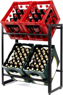 Floordirekt Getränkekistenregal für 4-6 Kisten aus Stahl, stabiles und Robustes Weinregal, Wasserkistenregal, Bierkistenregal, Kistenständer, Getränkeregal (4 Kisten, Kenji)