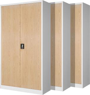 3er Set Aktenschrank C001H Büroschrank Metallschrank Stahlschrank Werkzeugschrank Stahlblech Pulverbeschichtet Flügeltürschrank Abschließbar 195 x 90 x 40 cm (weiß/holzoptik)
