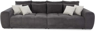 luma-home Big-Sofa 15171, XXL-Couch 306x134 cm mit Federkernpolsterung, viele Kissen, markante Steppungen, Cordstoff Grau Anthrazit