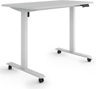 ESMART Germany ETX-121GG 120x60cm Hellgrau Ergonomischer Steh-Sitz-Schreibtisch auf Rollen Stufenlos elektrisch höhenverstellbar 78,5-128,5cm 3X Memory Aktivitätserinnerung Soft-Start/Stopp