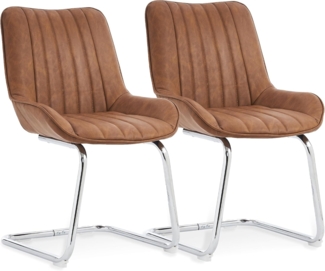 SeedWave Freischwinger 2er Set, Ergonomisch Gepolstert mit PU-Bezug, Robuste Stahlbeine, Rutschfest, Vertikale Ziernähte, Leicht Aufzubauen, Modernes Design