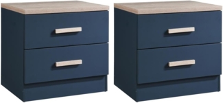 Vente-unique - 2er-Set Nachttische mit 2 Schubladen - Blau & Holzfarben - SKAIDO