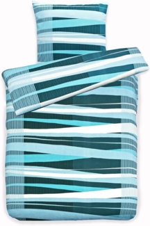 JACK Bettwäsche 135x200cm Streifen Blau Petrol, Biber, 2 teilig, modernes Design in tollen Blautönen