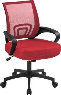 Yaheetech Bürostuhl Ergonomisch, Schreibtischstuhl mit Netzbespannung und Armlehnen, Drehstuhl aus Mesh, Chefsessel Wippfunktion, Höhenverstellbar Rückenschonend bis 136kg Belastbar, Rot