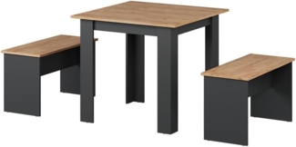 Esstisch Set Sentio Anthrazit/Goldkraft Eiche 80 x 80 cm mit 2 Bänken Vicco
